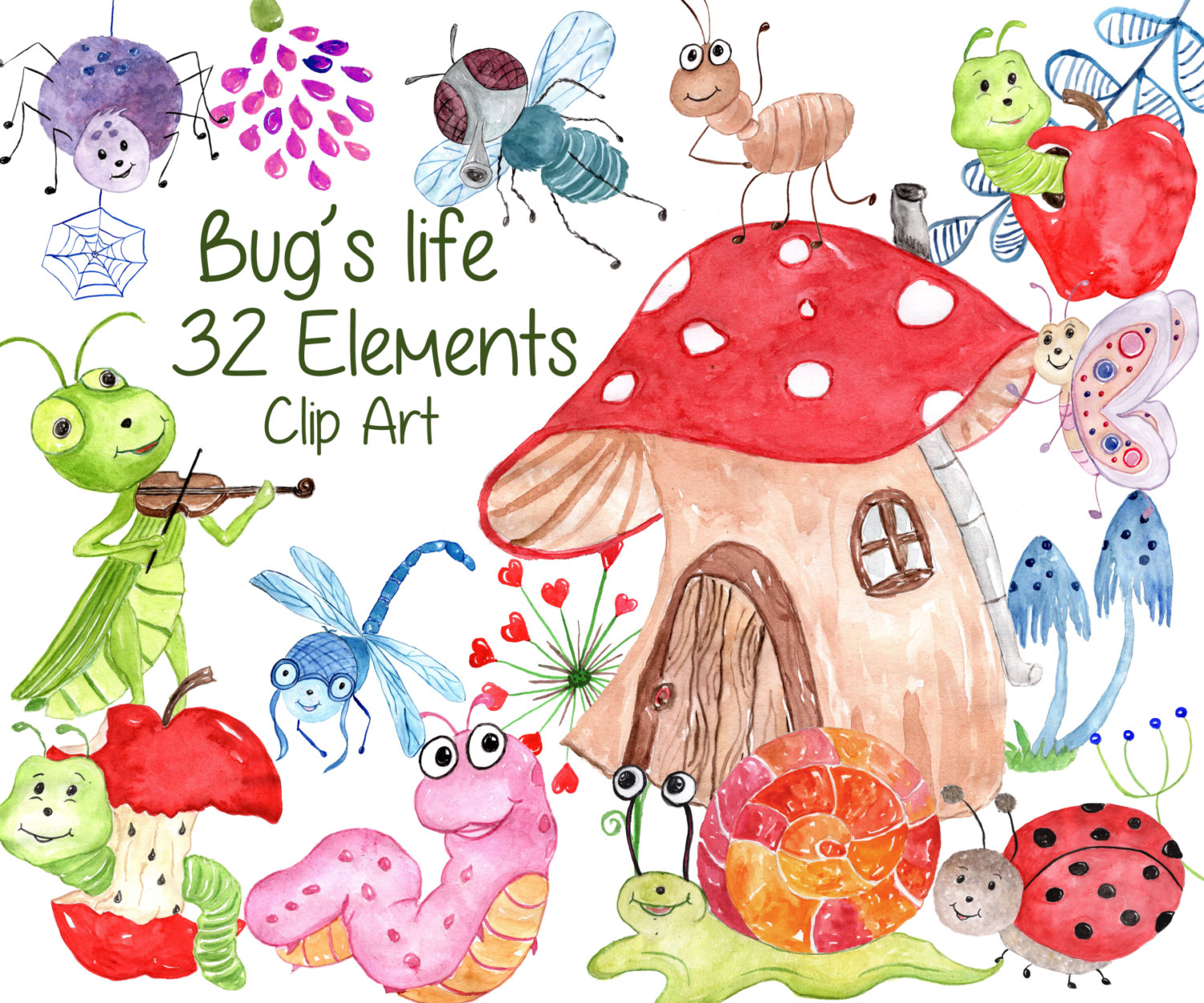Cute spiders and insect clipart 