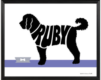 Labradoodle black and white clipart silhouette 