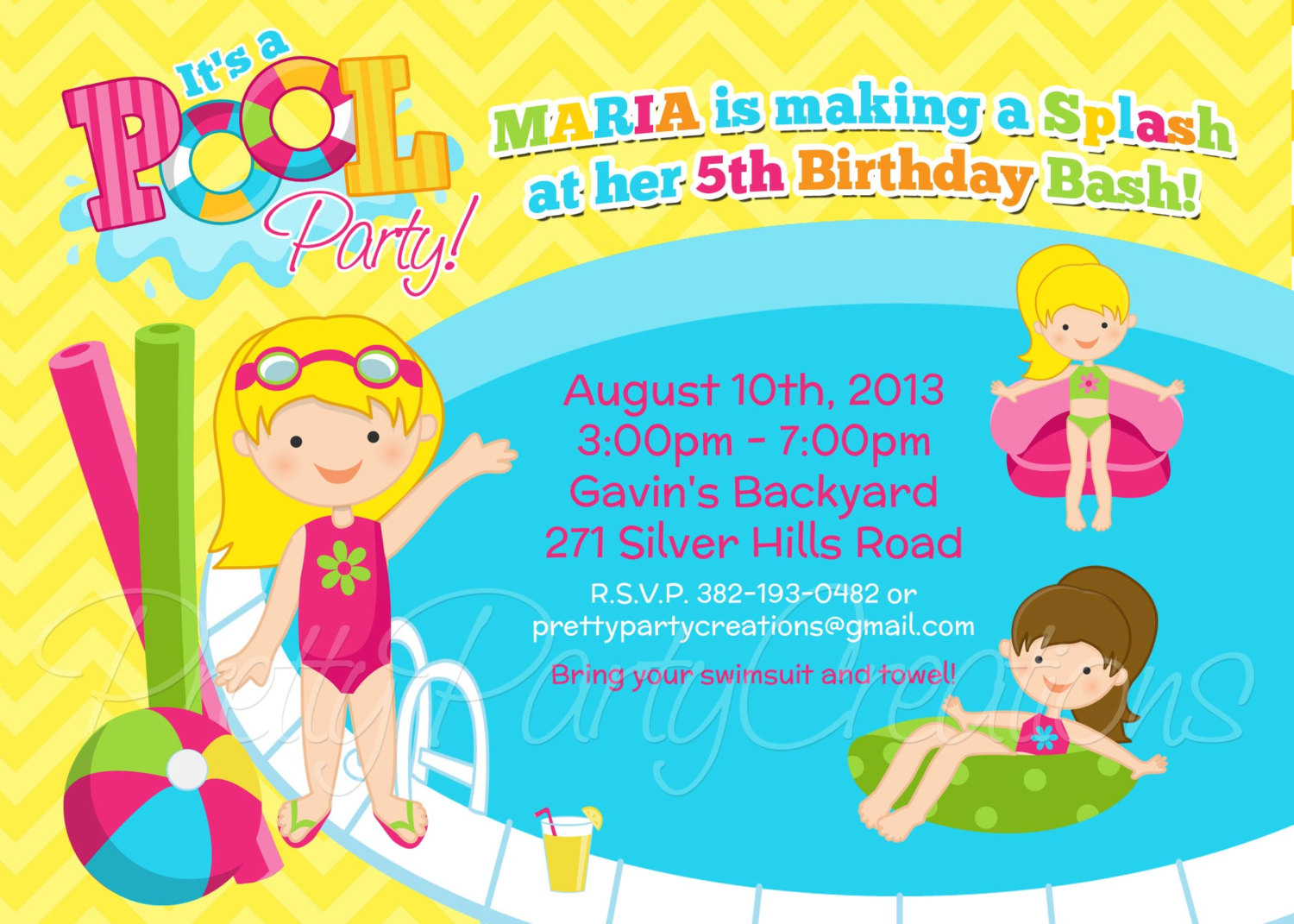 Pool Party Invitations Clipart 