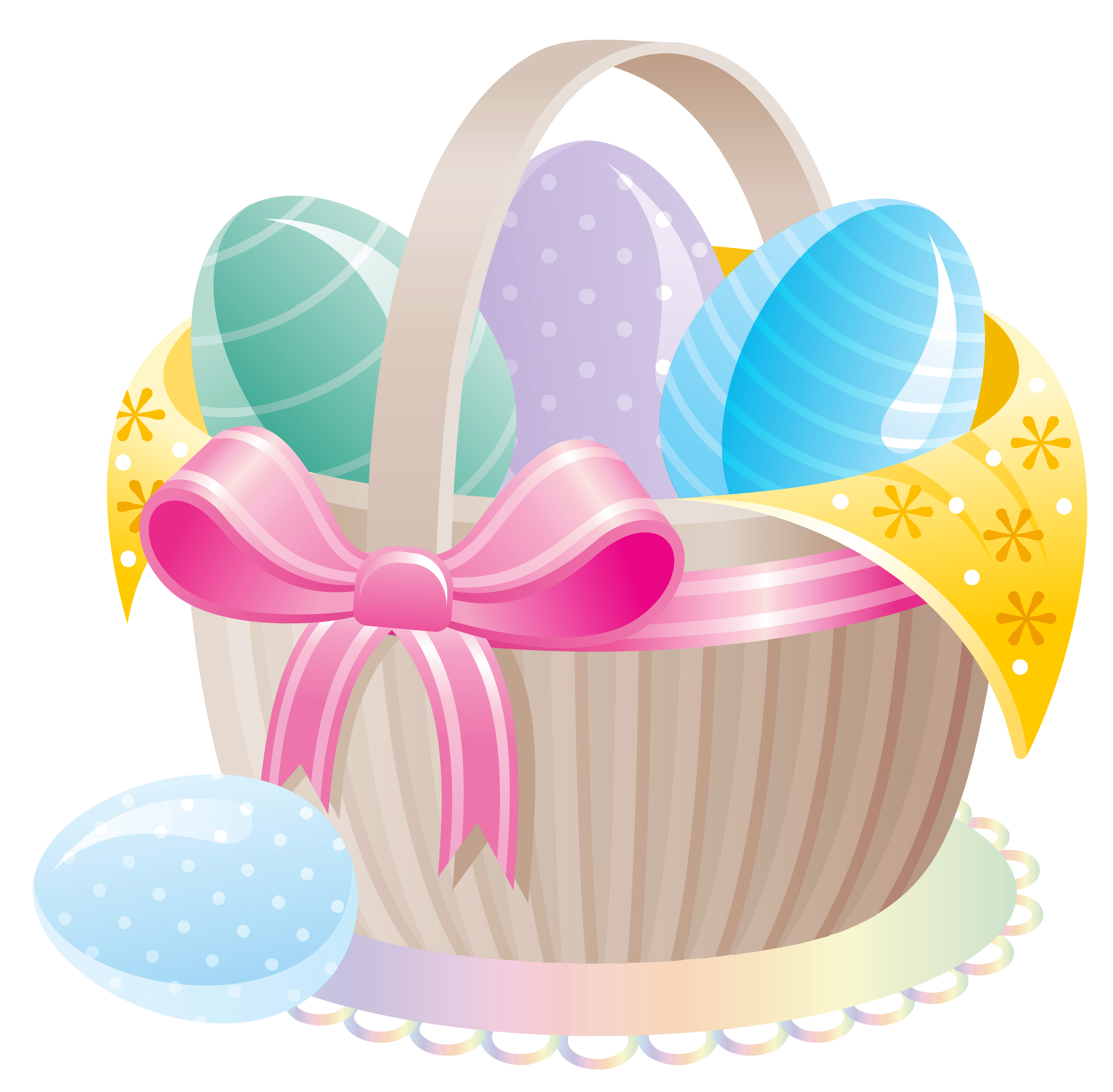 Delicate Basket with Easter Eggs PNG Clipart 
