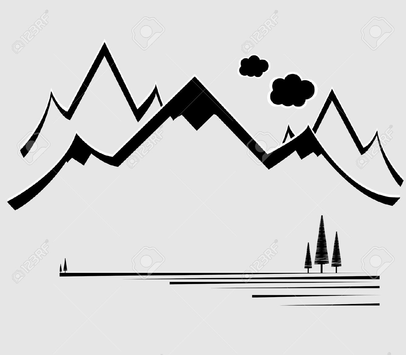 Mountain range with tree clipart silhouette 
