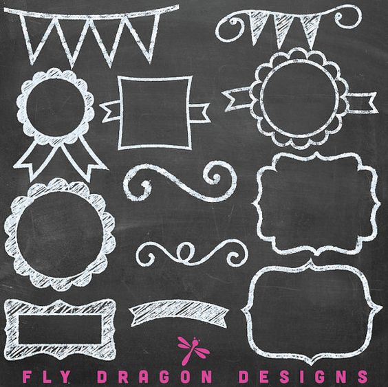 Chalk Chalkboard Clip Art Banners Frames Tags Labels Overlays 