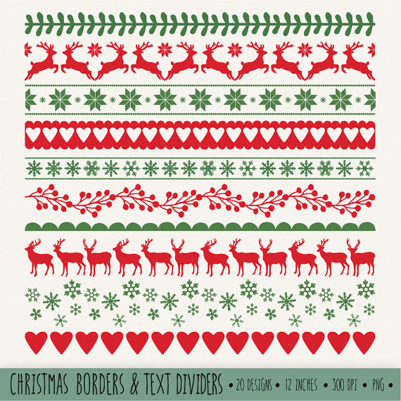Christmas Borders Clip Art. Red and Green Digital Ribbon 