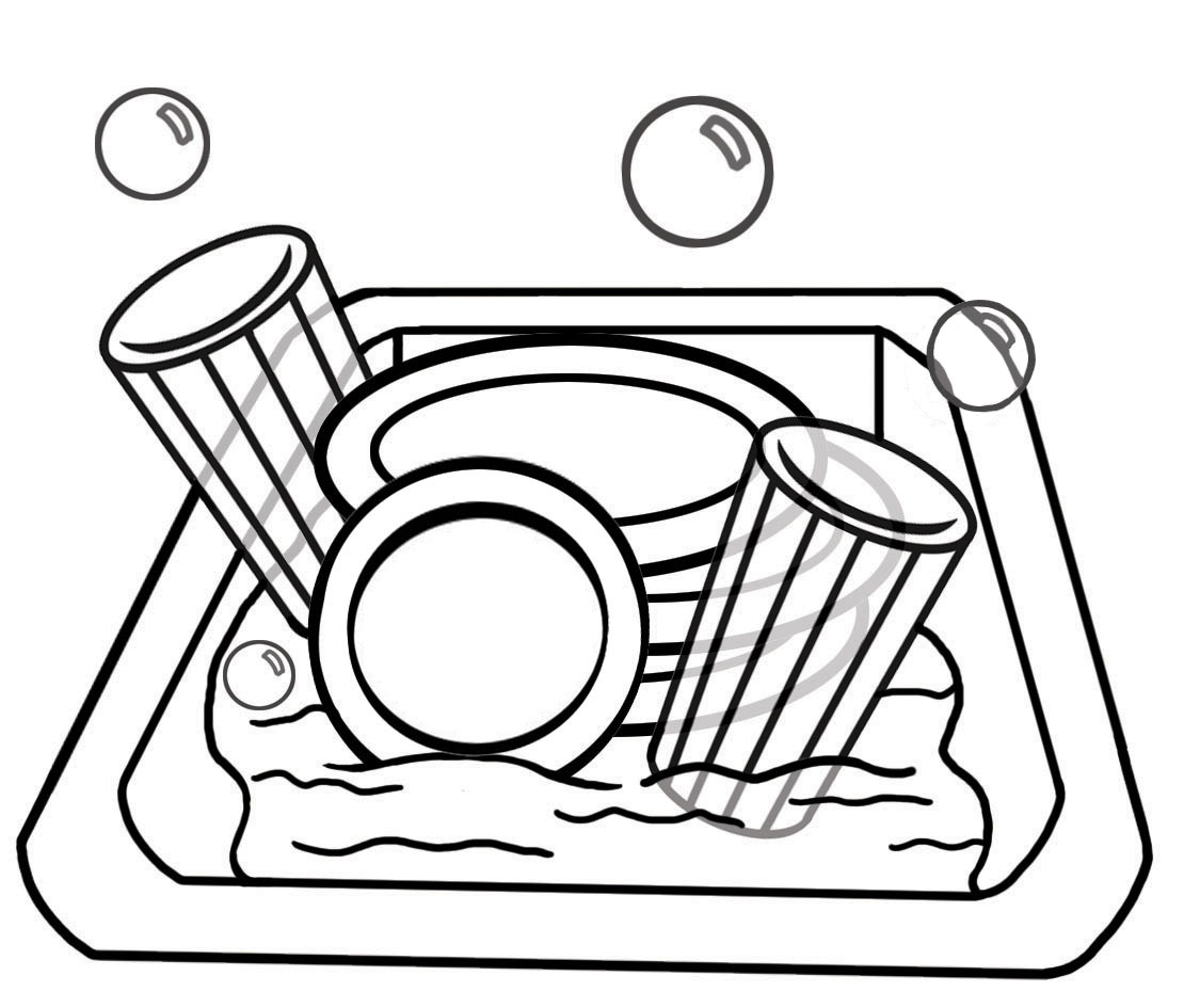 Dirty dishes in sink clipart 
