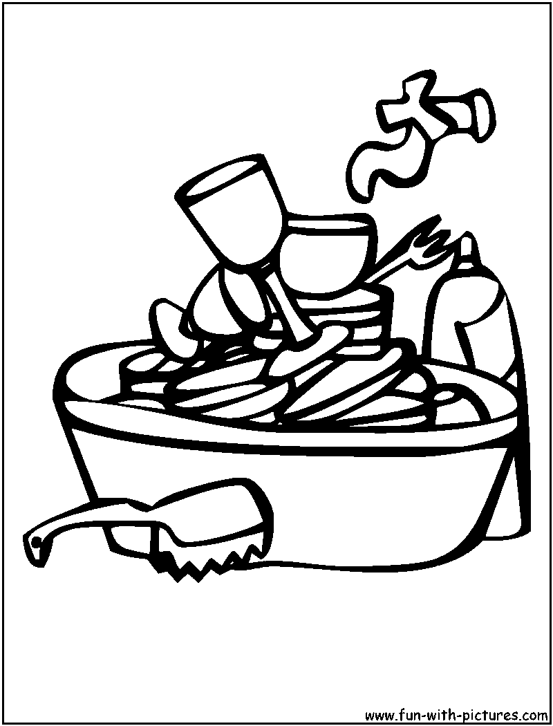 dirty dishes clipart black and white.