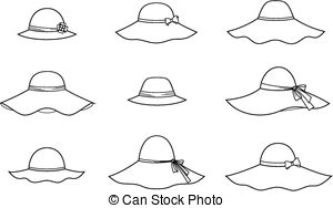 Woman with a hat clipart black and white 