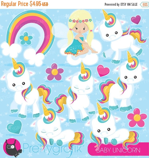 80% OFF SALE Baby Unicorn clipart commercial use unicorns by 
