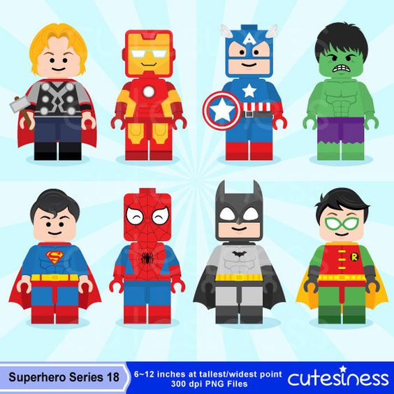 Lego Digital Clipart Lego Superhero Clipart by Cutesiness 