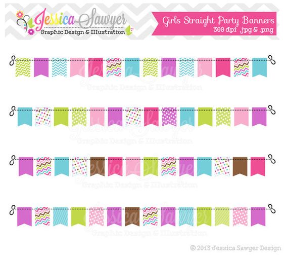 INSTANT DOWNLOAD, girls straight bunting banners, banner clipart 