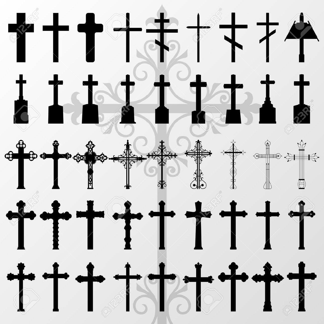 Graveyard cross silhouette clipart 