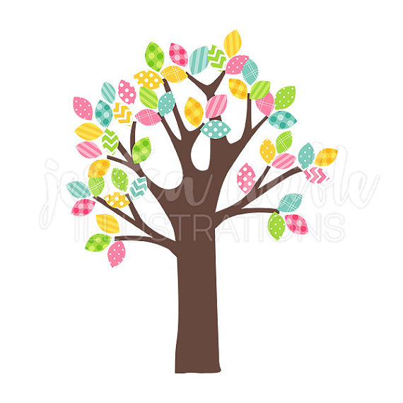 Spring Pattern Leaf Tree Cute Digital Clipart, Easter Tree Clip 