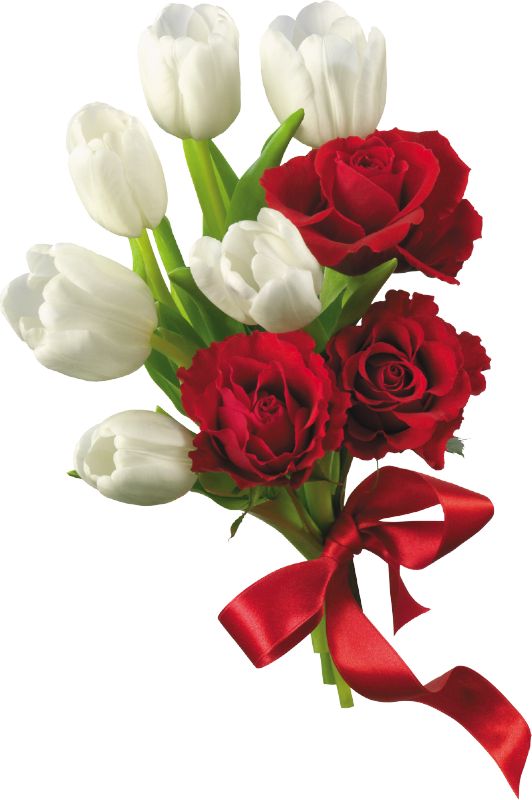 White Tulips and Red Roses Flower Bouquet PNG Clipart 