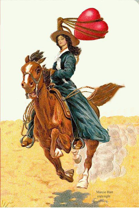 Vintage cowgirl / horse post card art 