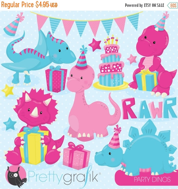 80% OFF SALE Birthday dinosaur party clipart commercial use 