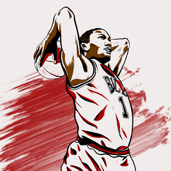 Derrick Rose Chicago Bulls NBA Illustrated Print by joelkimmel 