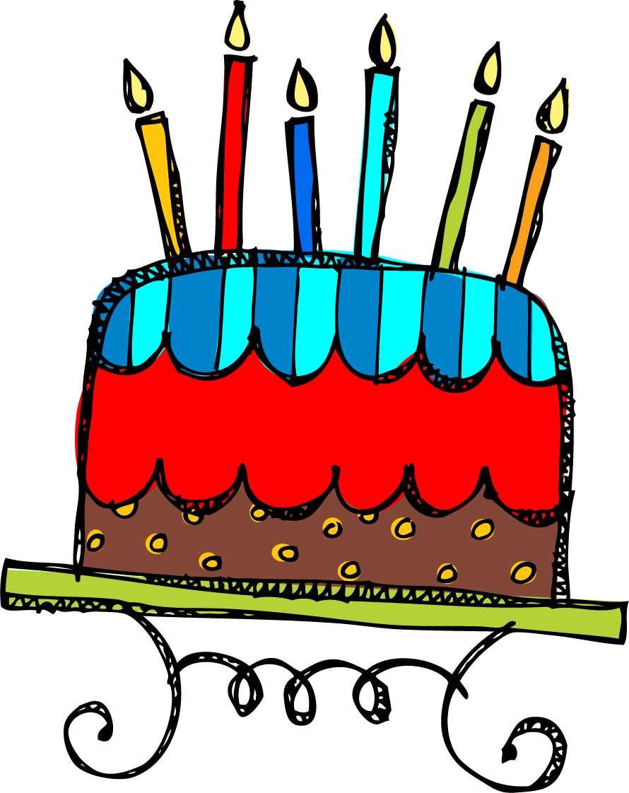 Funny birthday cake on a table clipart 