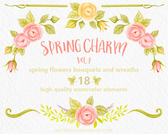 Flower clipart Spring clipart wreath clipart by WatercolorNomads 