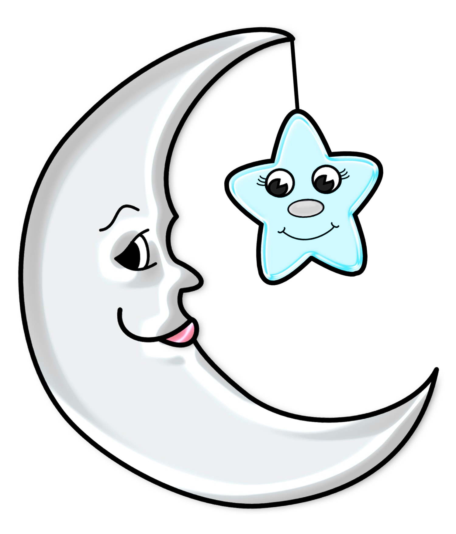 Cute Moon with Star Transparent PNG Picture 