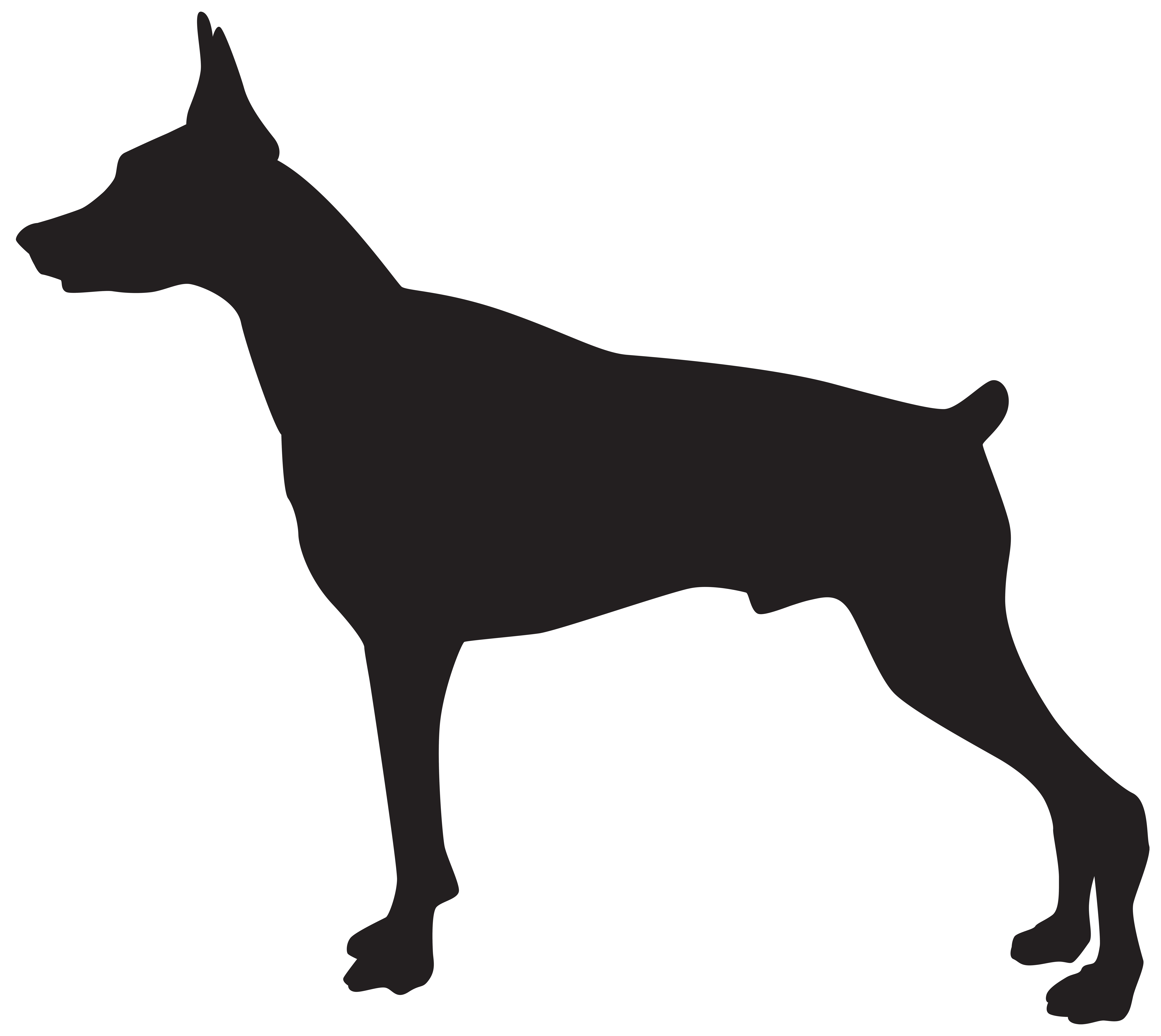 Doberman Dog Silhouette PNG Transparent Clip Art Image 
