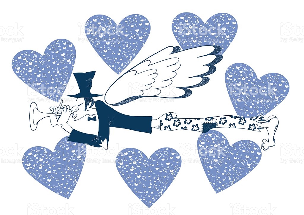 Blue A Musician With A Flute And Wings Saint Valentine stock 