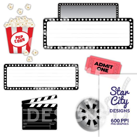 Movie Clip Art marquee clipart popcorn clipart by StarCityDesigns 