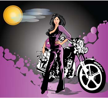 Motorcycle Girl Cartoon Clipart 