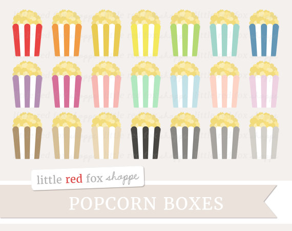 Popcorn Box Clipart Movie Theater Clip Art by LittleRedFoxShoppe 
