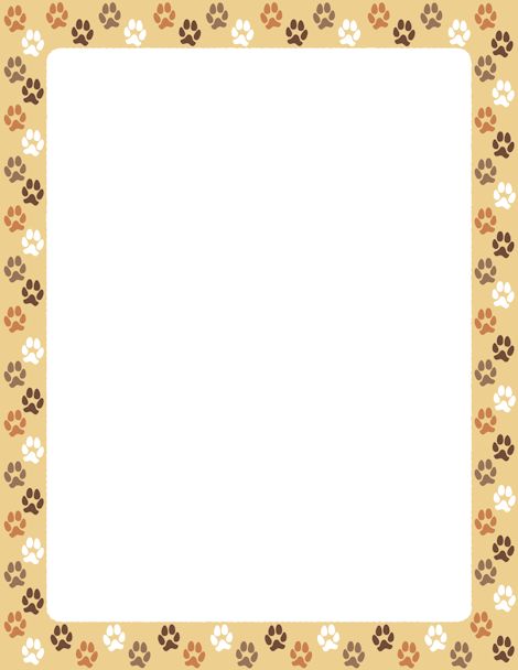 A border featuring dog paw prints on a tan background. Free 