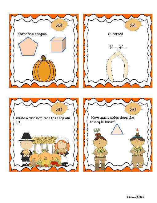 Thanksgiving Math and Grammar Worksheets! and 50 math task cards 