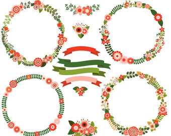Merry Christmas Wreath Clipart Set Holiday by Pravokrugulnik 