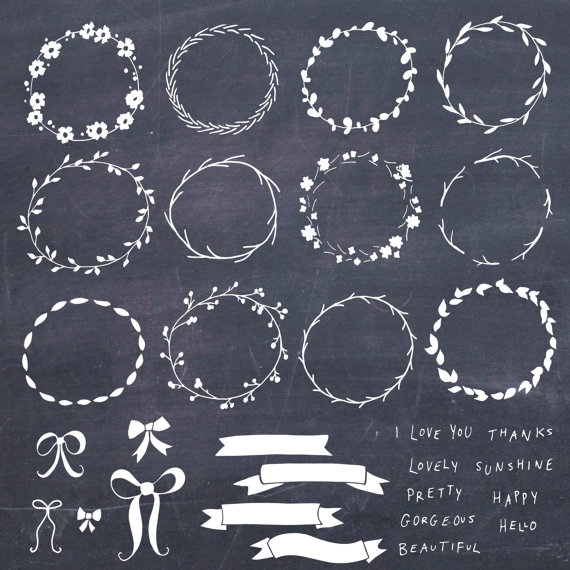 CLIP ART: Chalkboard Wreaths Bows and Banners // by thePENandBRUSH 