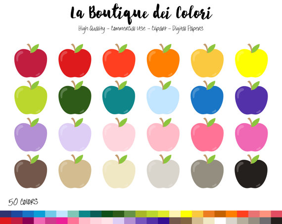 50 Rainbow Apple Clip art, Digital illustrations PNG, colorful 