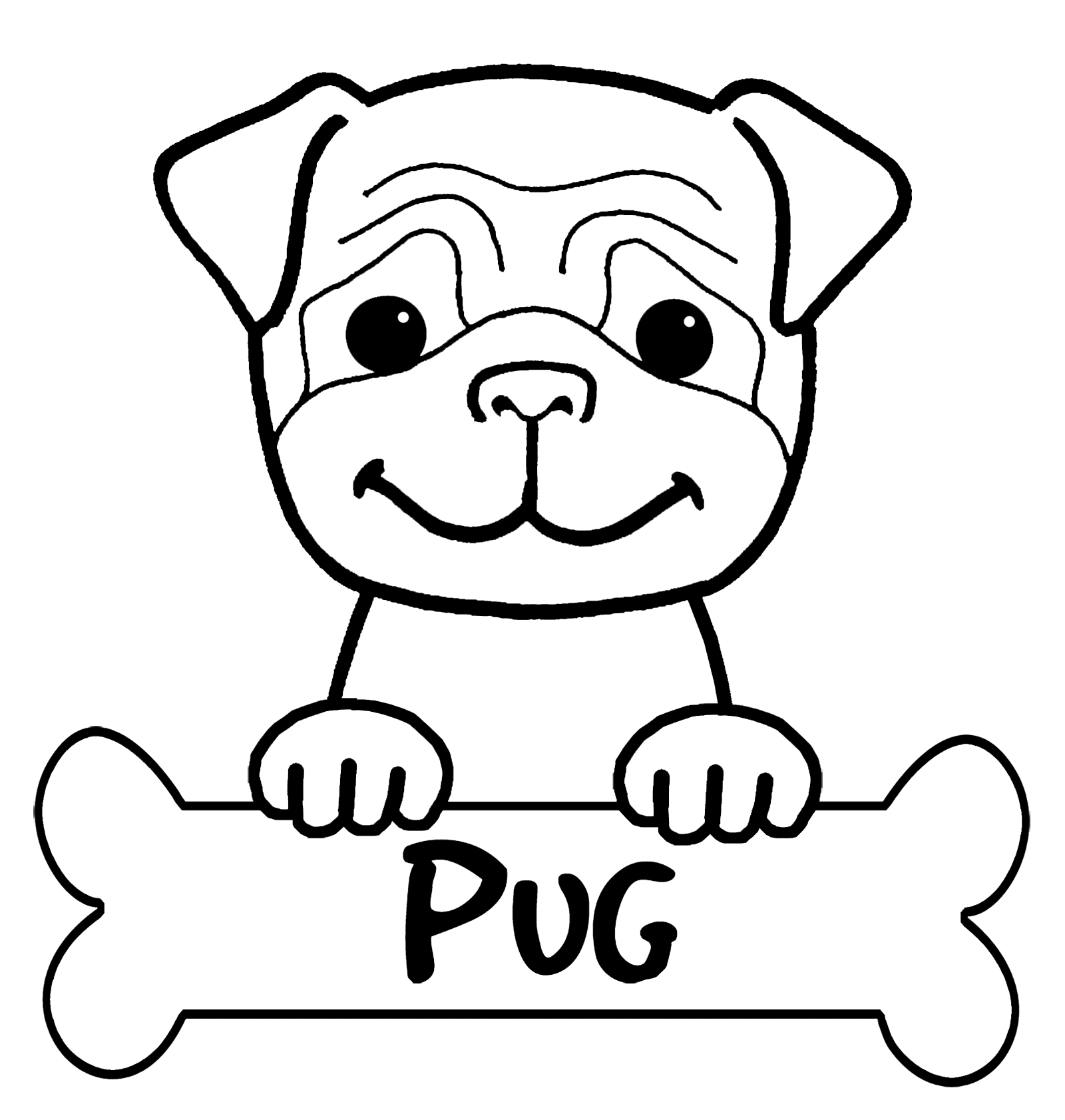 Pug clipart black and white 