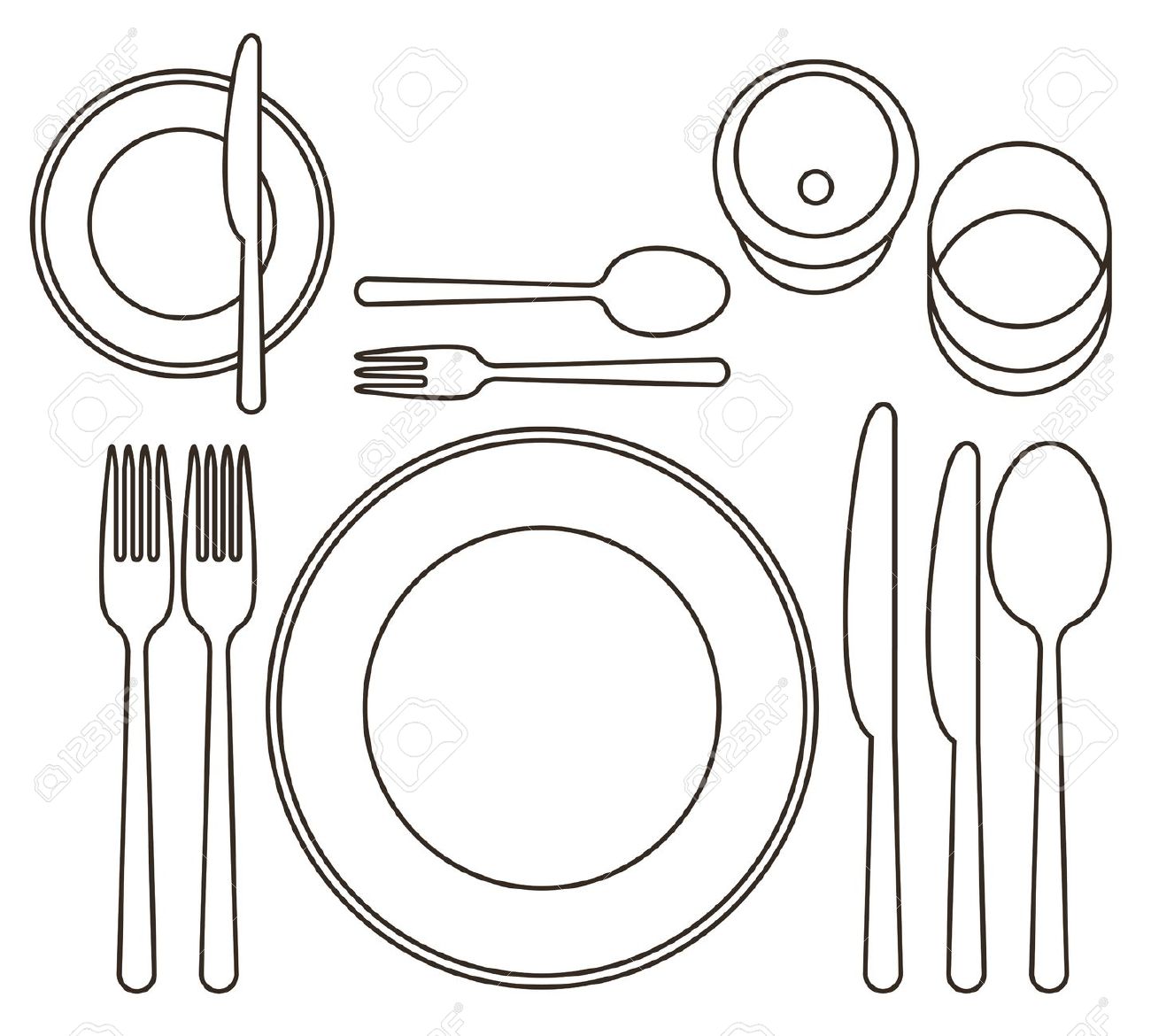 Dinner table setting clipart vector 