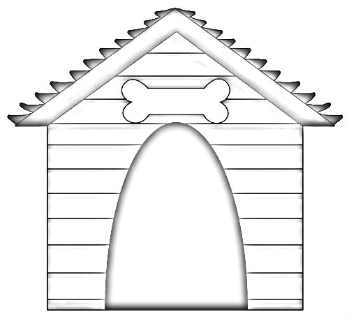 Dogs in a dog house clipart black and white 