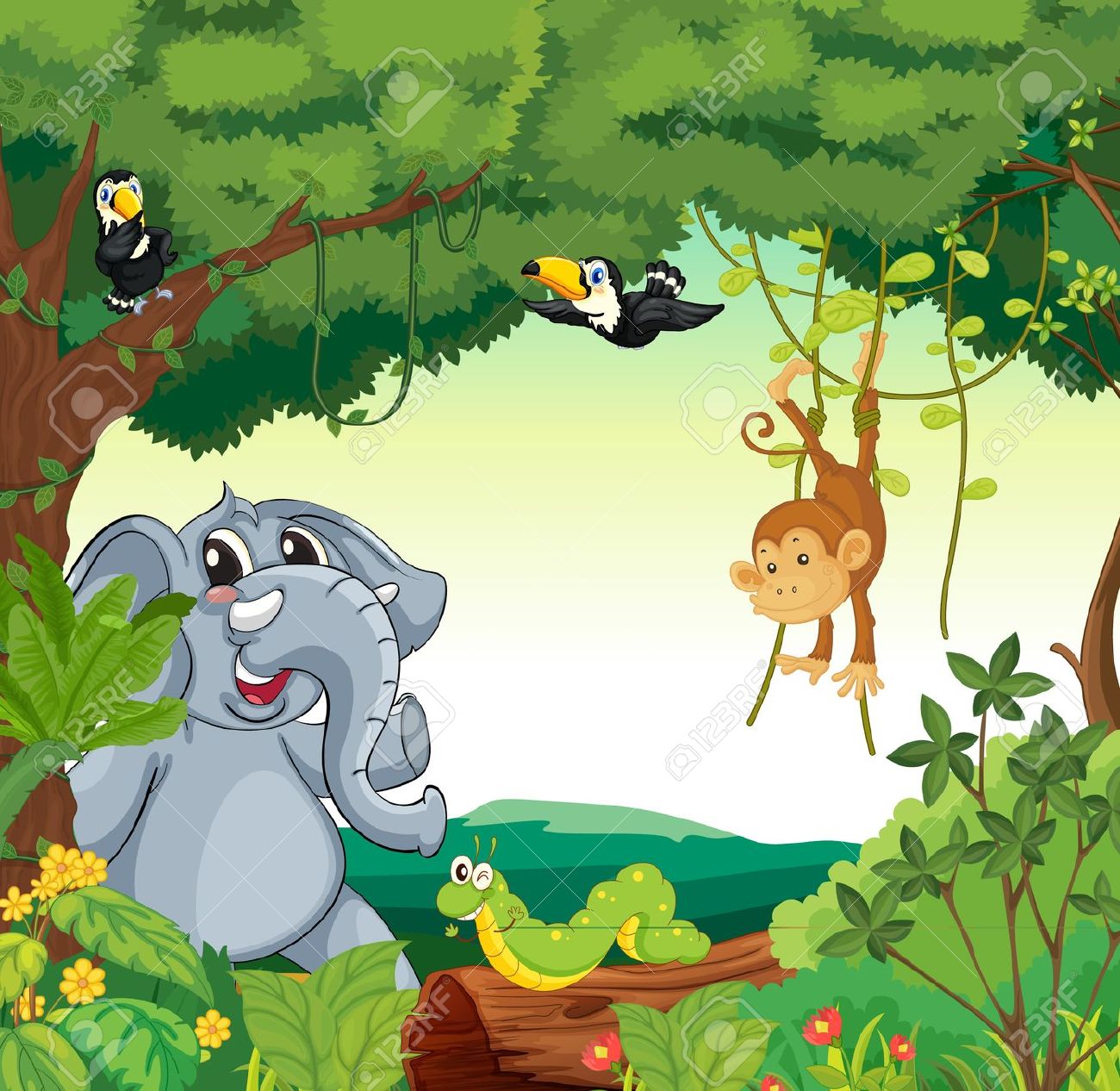 Nature scene picture with animals clipart 