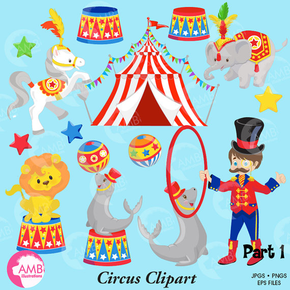 Circus Clipart pack lion seal horse elephant by AMBillustrations 