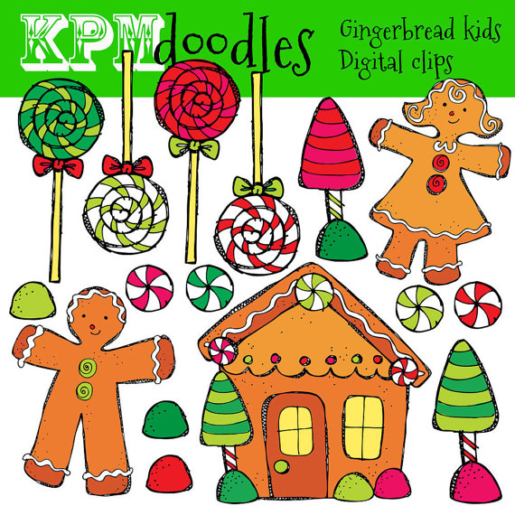 COMBO Gingerbread Kids Digital Clip art and black by kpmdoodles 