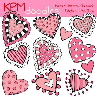 Pastel Heart Attack Digital Clip Art: KPM Doodles 