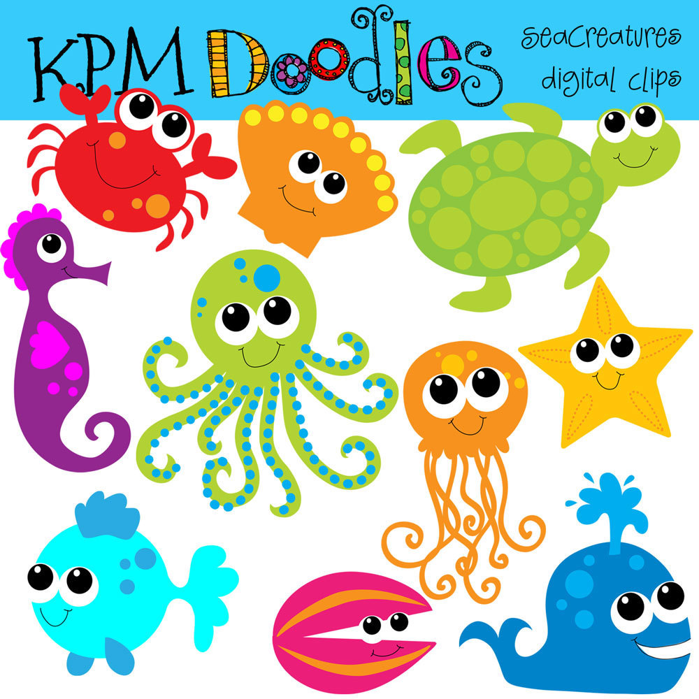 Kpm Bright Sea Creatures Digital Clip Art By Kpmdoodles  
