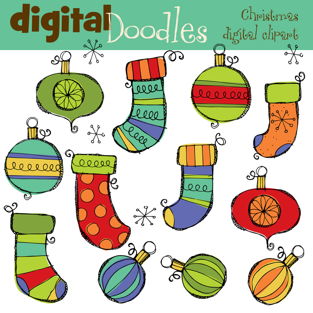 COMBO Stockings and Ornament Digital Clip Art and Stamps 