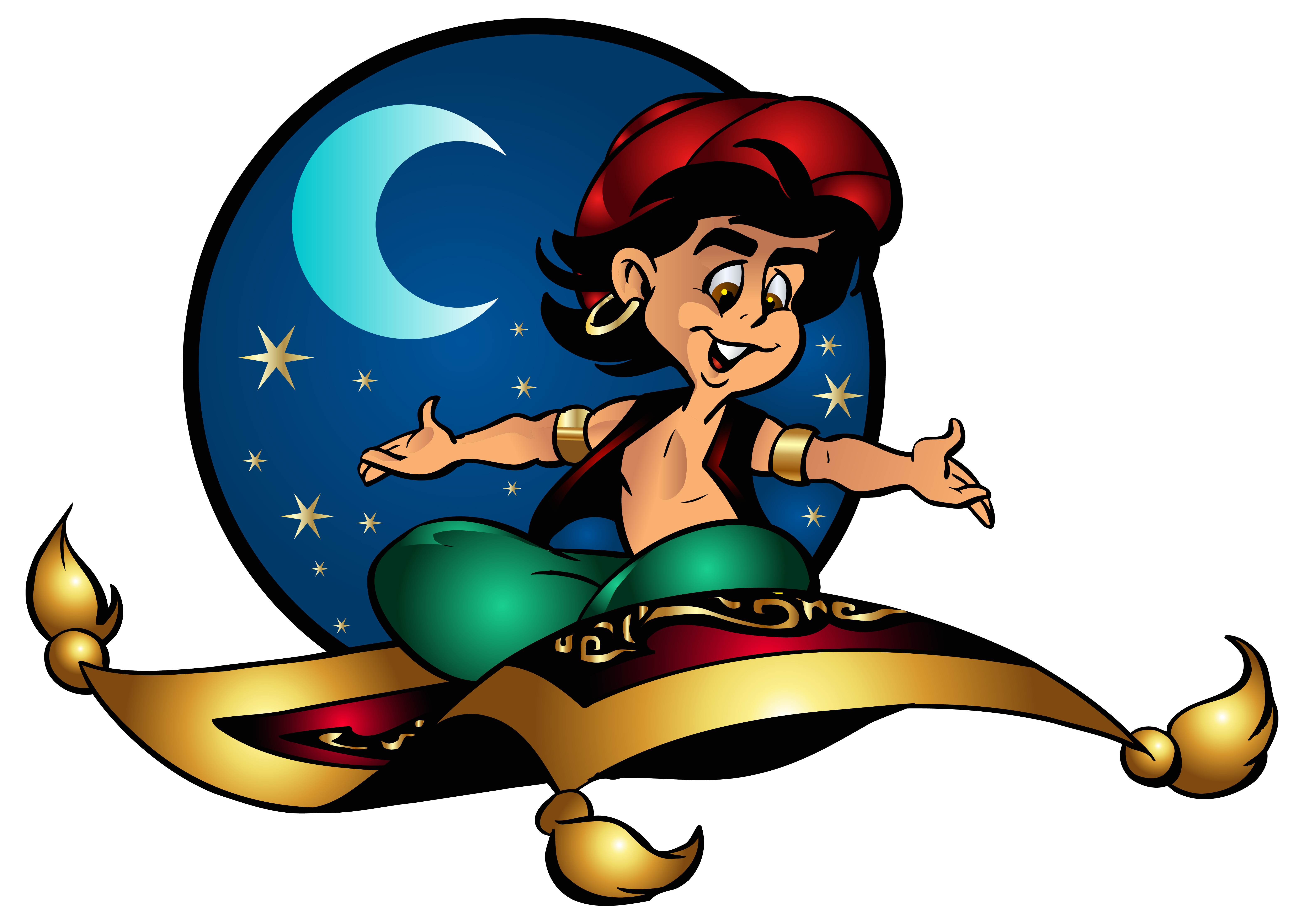 Aladdin and Flying Carpet Cartoon PNG Clip 