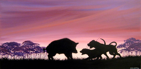 Wild Boar Hunting With Dogs Clipart 