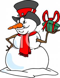 A snowman holding a Christmas present 101204 