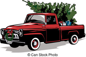Old truck with a tree clipart 