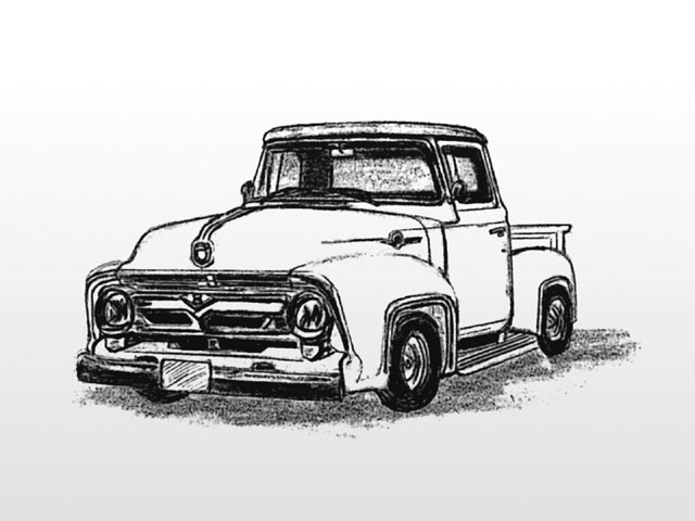 Old Truck Clipart Vintage Truck Woodcut Style 