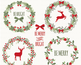 Holiday wreath garland clipart rustic 