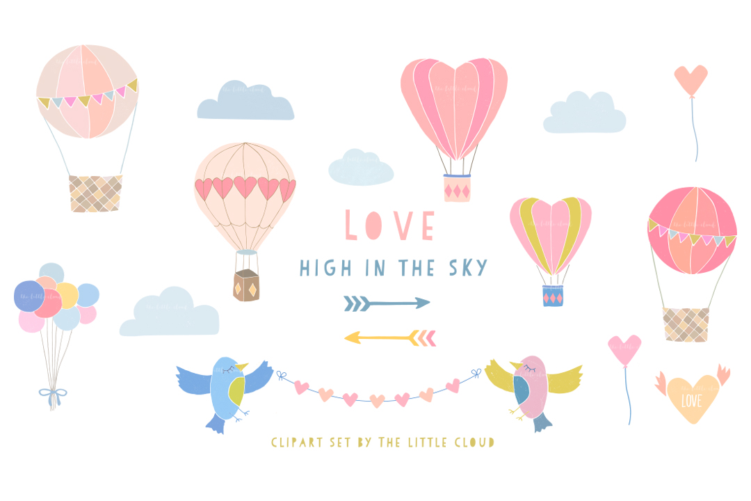 Hot air balloons love clipart set by The Little Cloud 