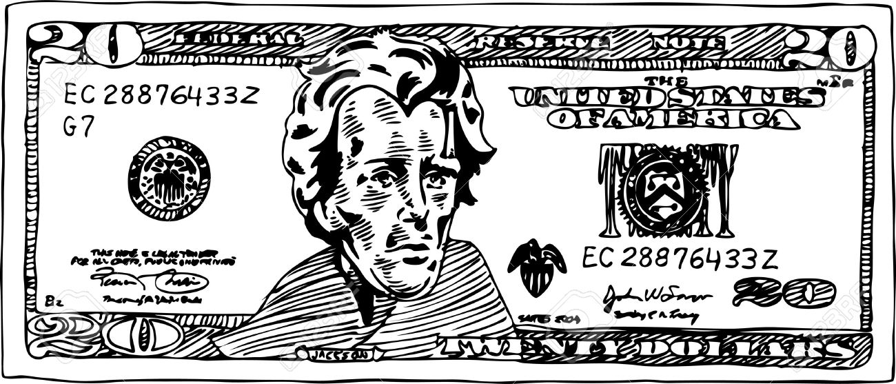 Black and white dollar bill clipart 