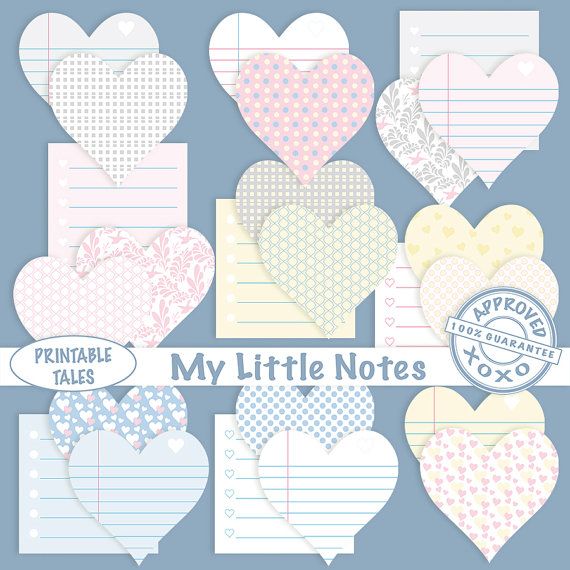 Clipart Labels Digital Sticky Note Post it Notes Lined Memo Hearts 